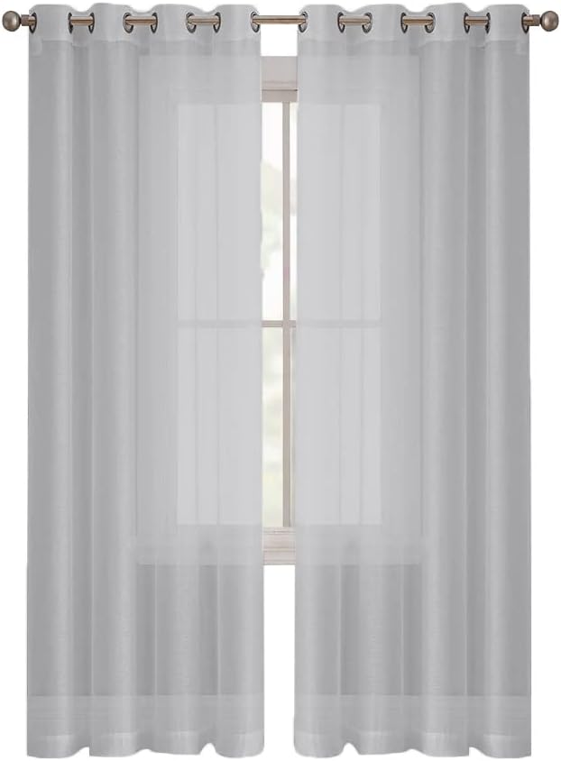 Arabest Sheer Curtains, 2 Panels Semi Transparent Basic Rod Pocket Voile Window Curtain Panels for Yard, Patio Bedroom and Living Room Decor (135x273cm, Grey)