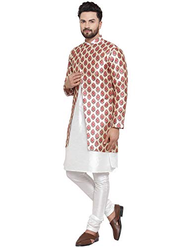 Image of ABH LIFESTYLE Men's Dupion Silk Kurta Pyjama & Ethnic Jacket Set