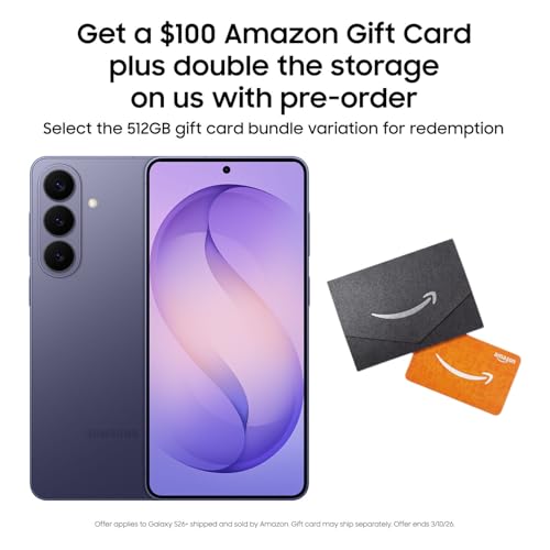Samsung Galaxy S26+, Unlocked Android Smartphone + $100 Gift Card, 256GB, Powerful Processor, Galaxy AI, Immersive Viewing, Durable Battery, 2026, Cobalt Violet