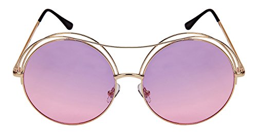 Cut Out Circle Sunglasses with Angled Brow Bar and Ocean Colored Lens 3118-OCR2