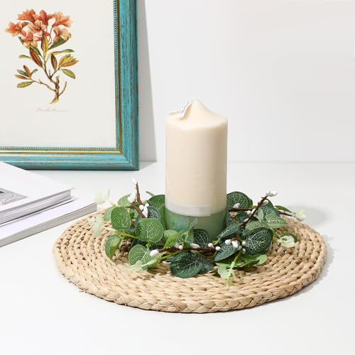 Couronnes de bougies fleuries eucalyptus pour decoration table mariage - 4