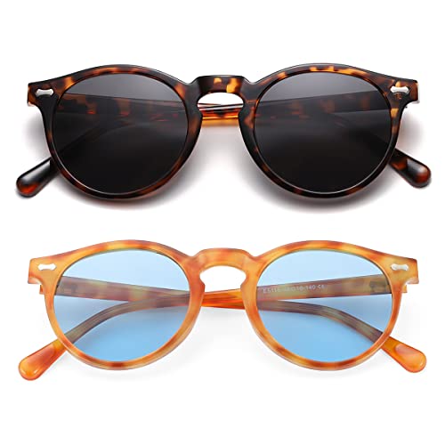 Image of Gleyemor Vintage Polarized Sunglasses for Men Round Sunglasses UV400 Protection Retro Hand-crafted Acetate Frame