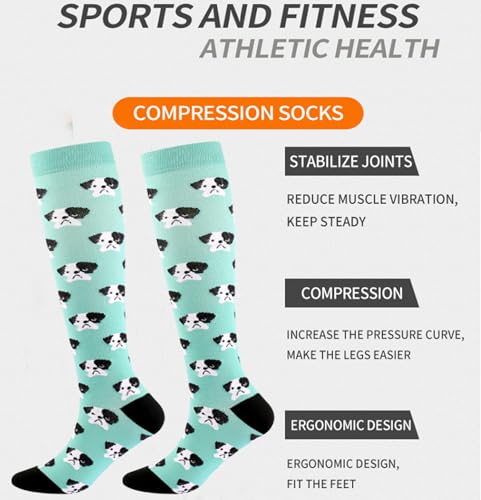 Image of Women's Knee High Compression Socks for Running Work Support Nurses Pregnancy Travel,Colorful Over The Calf Socks,#W402