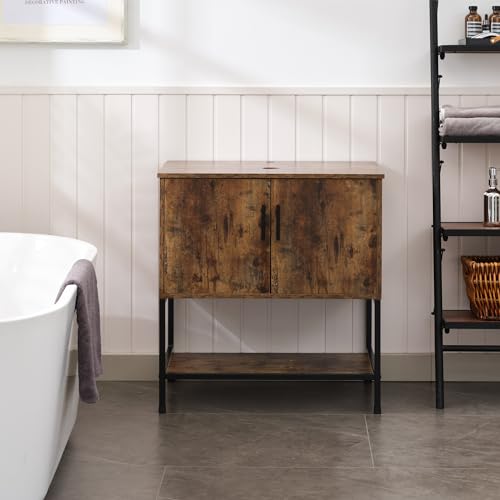 UEV Rustic Brown 30" Bathroom Vanity with Sink,Industrial Iron Frame Bathroom Cabinet Set with Doors & Shelf(Without Sink Combo)
