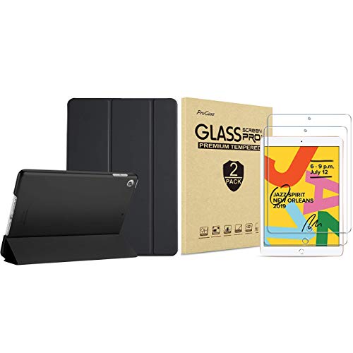 ProCase iPad 10.2 7th Generation 2019 Case Slim Stand Hard Case (Black) Bundle with 2 Pack iPad 10.2 7th Generation Tempered Glass Screen Protectors