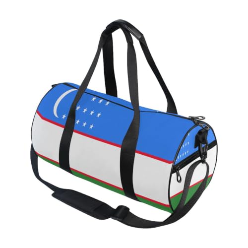 Bolsa de deporte redonda con la bandera de Uzbekistán y bolsillo interior
