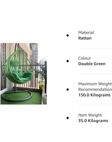 Image of Single Seater Swing Chair with Stand and Cushion Hammock Swing for Adult Outdoor Indoor Garden Living Room Balcony Hanging Chair (Green)