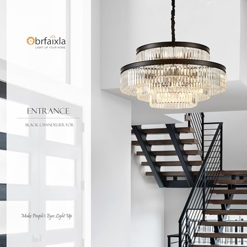 brfaixla 31.5" 18-Light Modern Crystal Chandelier Light Fixture Large 4-Tier Black Luxury Glam Chandeliers for Dining Room Round Hanging Pendant Lighting for Living Room Kitchen Bedroom Foyer Lobby — view 5