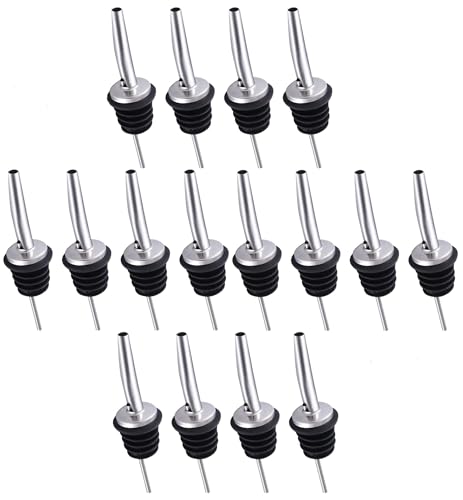 16 Pezzi Tappi in Acciaio Inox Beccuccio，Versatori in Acciaio Inox，per Bottiglie di Vino, Alcool, Olio D'Oliva, Sciroppo.