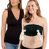 Hands-Free Pumping Bra - Comfortable, Adjustable, Customizable - Converts Nursing Bra or Maternity Bra to Breast Pump Bra, Black - Includes 1" Zip in Front Extender + Bonus Tank Top, XS-L