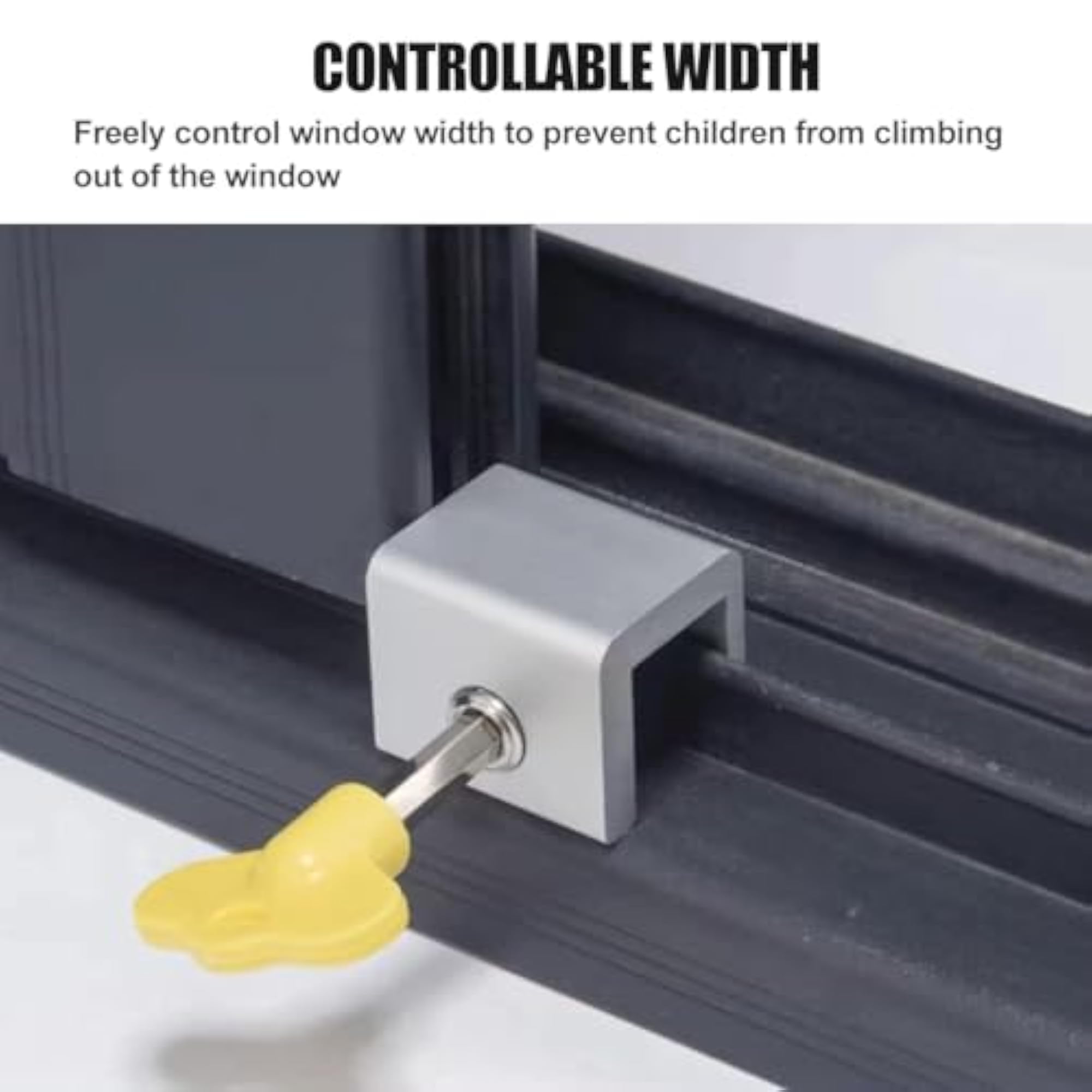 Window Sliding Lock Clamp, Adjustable Anti-Theft Lock with Key