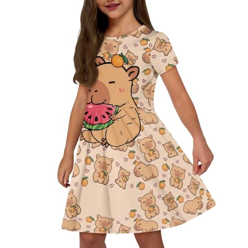 Girls Dresses Kids Toddler Casual Short Sleeve Midi Dress with Pockets for 2-14Y