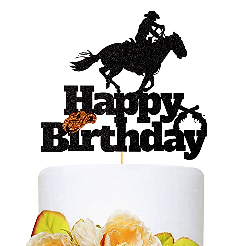 Slaseay Cowboy Cake Topper-Happy Birthday Cake Decoration for Cowboy on Horseback-Wild West Cowboy Party Cake Decoration-Suitable for boys, girls and children's cowboy theme birthday decorations.