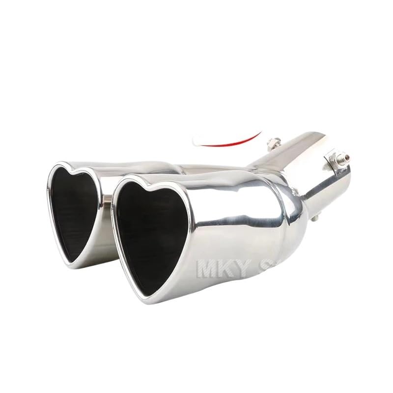 tłumik końcowy Tłumik rury wydechowej w kształcie serca 2,5 cala krawędź samochód końcówka tłumika ze stali nierdzewnej(Curved silver)