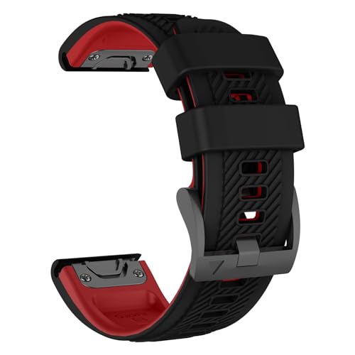 OVERSTEP 22mm Silicone Sport Strap for Garmin Fenix 7/6/5, Epix Pro 47mm, Quatix 5, Forerunner 965/955/945/935 - Black Red Two-Tone - Image 2