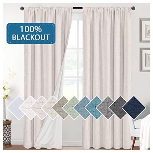 H.VERSAILTEX Linen Look 100% Blackout Curtains 84 Inches Long for Bedroom Full Light Blocking Rod Pocket Linen Textured Thick Window Curtain Drapes with White Backing, Ivory, 2 Panels