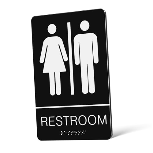Tofficu Braille Toilet Sign Unisex Office Bathroom Decor Adhesive Gender Neutral Restroom Tactile Marker for Public Washroom