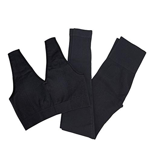 Jetjoy Women 2 piece Workout Set Seamless Super Soft Deep V Neck Bra+Leggings Set Yoga sets Outfits Sports Clothing