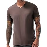 KLIEGOU Men's V Neck T Shirts - Casual Stylish Tees for Men Coffee L