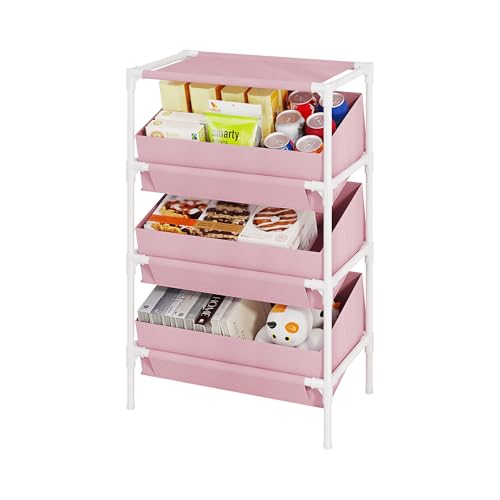 Buzowruil Storage Shelving 3-Tier Utility Shelving Unit Organizer Rack Toy Rack for Home,Office Bedroom, Living Room, Entryway, Pink