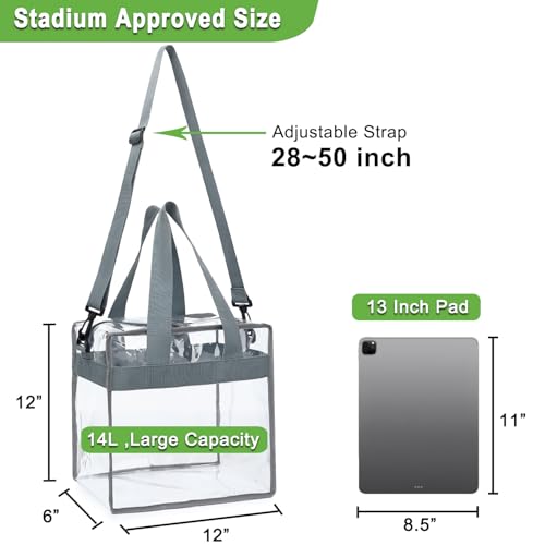 Clear Bag for Stadium Events 12x6x12, Clear Beach tote Bag with Zipper for Sports, Concerts, Work3