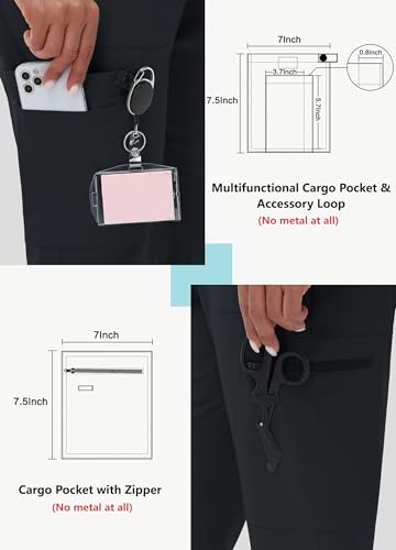 Image of MIVEI High Waisted Jogger Style Scrub Pants for Women - 8 Pockets Medical Bottoms Tapered Yoga Waistband Ribbed Ankle Cuffs