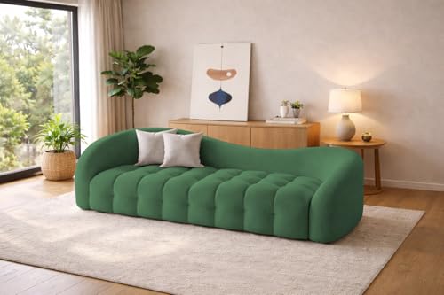 Image of Casaliving Ariana Modern Premium Boucle Fabric Sofa, Upholstered 3 Seater Sofa Set for Living Room, (Green Colour) Premium Boucle Fabric Sofa