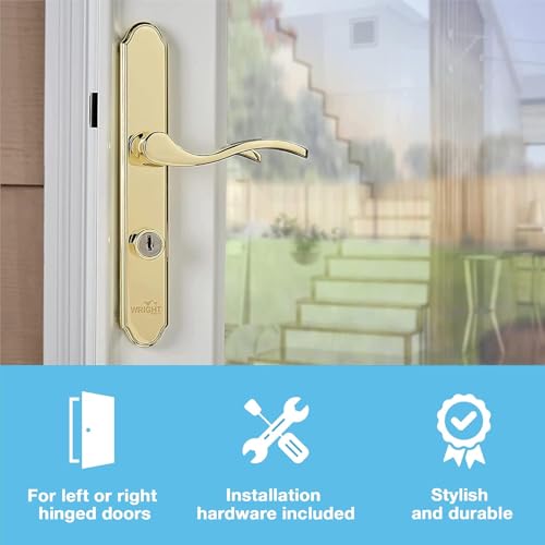 Image of Wright Products - Serenade Mortise Keyed Lever Mount Latch with Deadbolt for Screen and Storm Doors, Polished Brass | Deadbolt, Screen and Storm Doors, Mount Latch