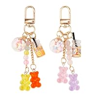 Gosknor 2 Stück Gummibärchen Schlüsselanhänger, Bären Anhänger Cute Kunstharz Süßer Schlüsselanhänger Zubehör Kawaii-Schlüsselanhänger Schmuck Bonbonfarbe Macarons Bär Schlüsselanhänger