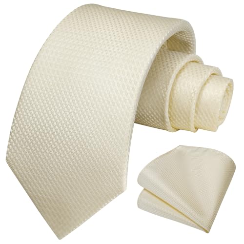 Image of HISDERN Ties for Men Solid Houndstooth Neckties Handkerchief Formal Business Tie & Pocket Square Set Wedding Party