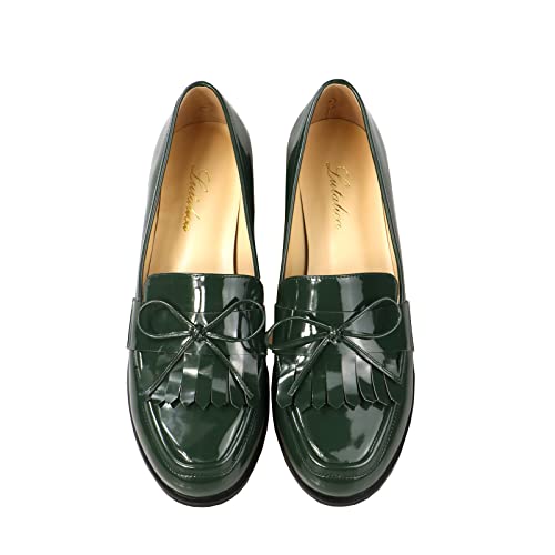 Image of LEMUTISME Women Tassel Bow Penny Loafers Slip On Low Flat Heel Dress Shoes