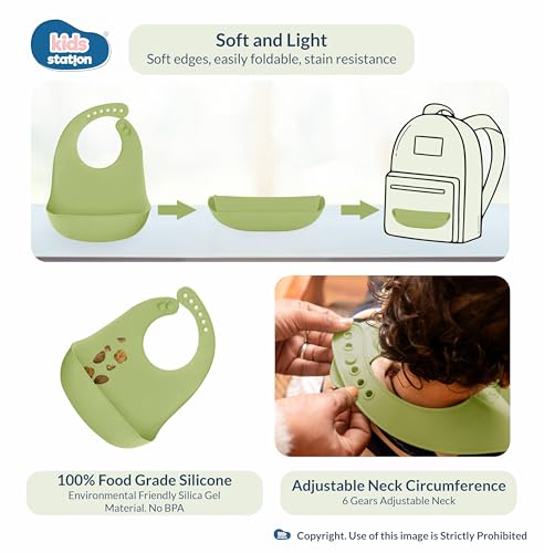 Image of Kids Station Koala Design 5-Piece Silicone Feeding Set for Babies | BPA-Free, Includes Suction Plate, Bowl, Spoon, Fork & Bib | Ideal for Infants & Toddlers (Set of 5 Koala Feeding Set, Green)