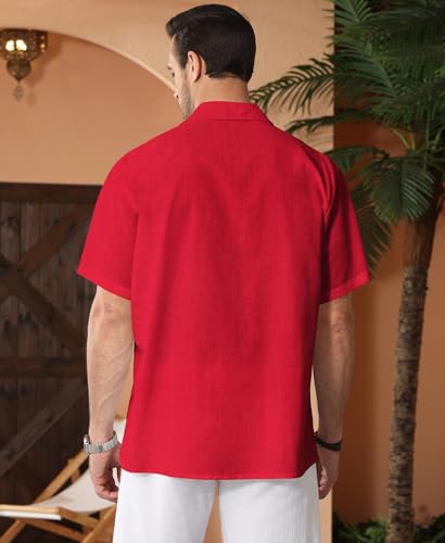 KYKU Linen Shirts for Men: Casual Cotton Mens Short Sleeve Button Down Shirts Beach Wedding Summer Clothes with Pocket3