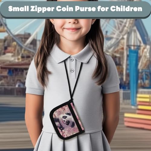Panda Kids Wallet with Lanyard Girls Cherry Blossom Wallet for Girl 4-6 Toddler Bifold Wallet with Long Lanyard Portable Zippered Wallets Daily Use3