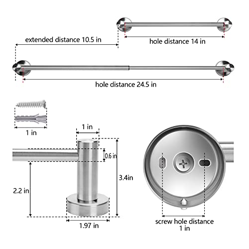 Brushed Nickel Towel Bar For Bathroom, Bathroom Towel Bar Adjustable 16 To 26 Inch, Stainless Steel Towel Rod, Bath Towel Bars Wall Mounted With Screws, Adaptable To Different Size Needs - Tesuchan #TOP6