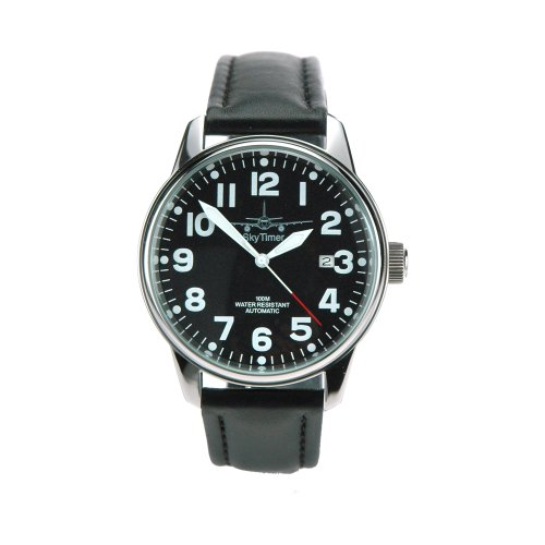 SkyTimer Fliegeruhr 510605001- Automatik Miyota 8215, Schraubkrone, Edelstahlgehäuse, Glasboden, 10 ATM wasserdicht, Lederband