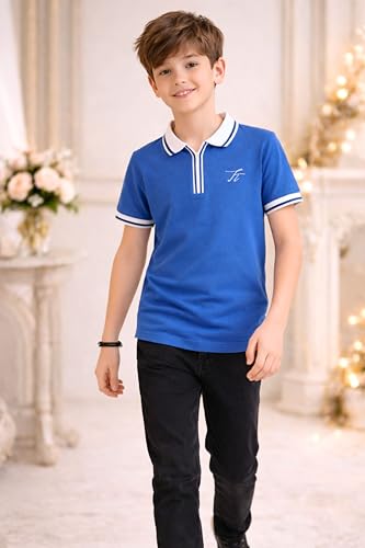 Image of TotzTouch Boys Premium Polo Collar Tshirt Combo with Zipper Closure Color White & Black Age 6 Years to 15 Years