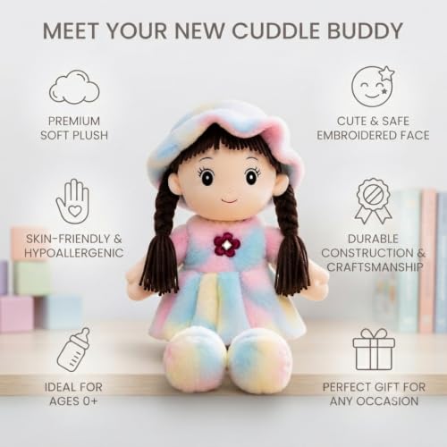 Image of 42cm Soft Plush Girl Doll, Cream, Ultra-Soft Fabric with PP Cotton Filling, Cuddly Toy for Kids, Birthdays and Special Occasions