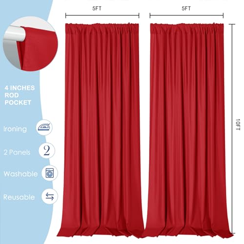 Sugargirl 10x10FT Red Backdrop Curtains Polyester Photo Backdrop Drapes Curtains 2 Panels with Rod Pockets for Party Birthday Wedding Photography Home Decoration by Sugargirl - Image 6