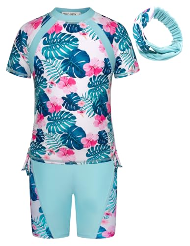 Image of GRACE KARIN Girls Rash Guard Swimsuit Short Sleeve Two Piece Bathing Suit 6-12Y