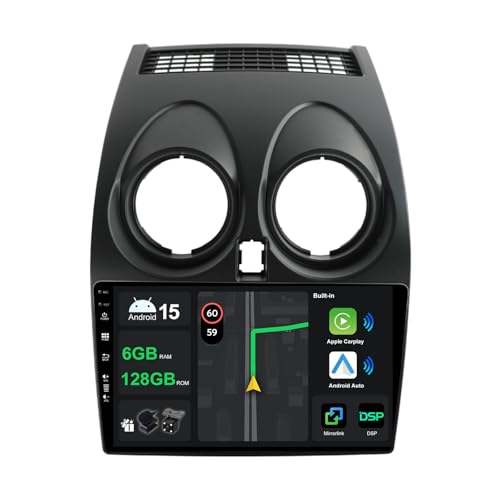 [6+128G] 9" bilradio för Nissan Qashqai J10 2008-2014 Android 15 med Wireless Carplay Android Auto DSP Wifi GPS Navi Bluetooth 5.0 FM MirrorLink 360 Kamera-Ingår Backkamera+MIC