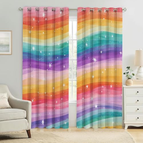 Acuarela Cortinas Opacas Rayas de arcoíris abstractas Térmicas y Aislantes para Dormitorio Salón y Habitación Infantil 2 Paneles 70An x 160Al cm Decorativas