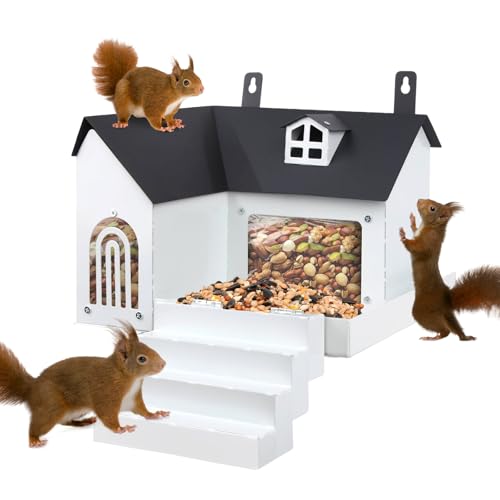Creechwa Pre-Assembled Metal Squirrel Feeders for Garden and Tree, Waterproof Sturdy Squirrel's House, Rust-proof Metal