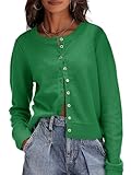 Saodimallsu Womens Button Down Cardigan Sweaters Lightweight Long Sleeve Crew Neck Summer Knit Open Front Tops Green