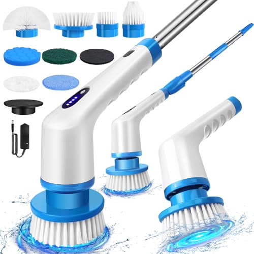 Image of Electric Spin Scrubber,Cordless Cleaning Brush,Shower Cleaning Brush with 9 Replaceable Brush Heads, Power Scrubber 2 Speeds,Adjustable & Detachable Long Handle, for Bathroom, Kitchen Cleaning