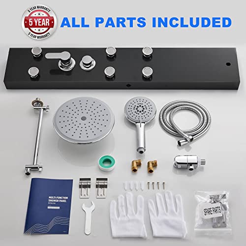 Rovogo Shower Panel System With 6 Body Jets, Self-Cleaning Rainfall Shower And Handheld, Stainless Steel Shower Tower Column With Height Adjustable Shower Arm/Head, Black #TOP7