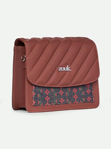 Image of ZOUK Shobha Niwas Lotus Printed Vegan Leather Black Flap Closure Beyond Basic Sling Bag For Women's Girls