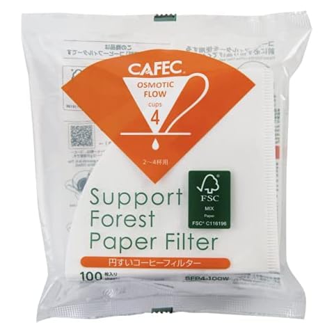CAFEC SFP (Support Forest Paper) Filter Paper | Made in Japan | Cone-shaped V60 02 Style Universal 1 to 4 Cup | 100 sheets (CUP 4) SFP4-100W Cover