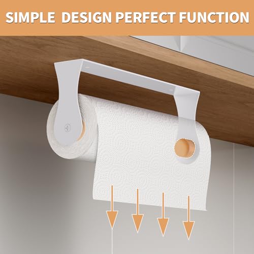 Image of Paper Towel Holder Under Cabinet, White Kitchen Accessories Decor, Wall Mount, White Paper Towel Holder for Bathroom, Stainless Steel, Adhesive or Screws