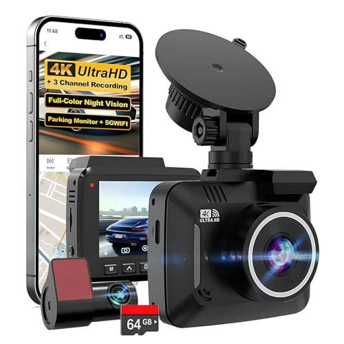 Oryzom 4K DashCam Pro Front and Rear, 5G WiFi 30MB/s Fastest Download, GPS & 64GB Card Included, Ultra HD 2160P Car Dashboard Camera, Super Night Vision, 3' IPS Screen, 24H Parking Mode